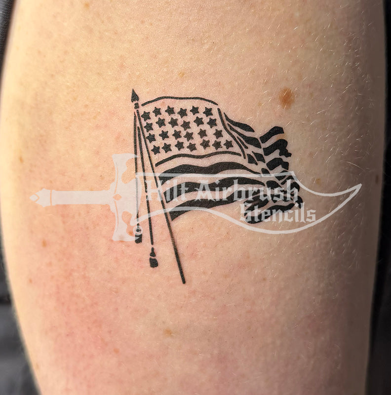 American Flag on Pole Stencil