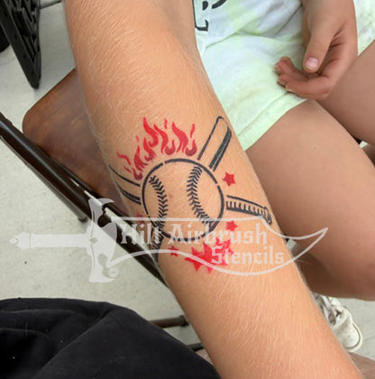 Baseball with Crossed Bats Stencil
