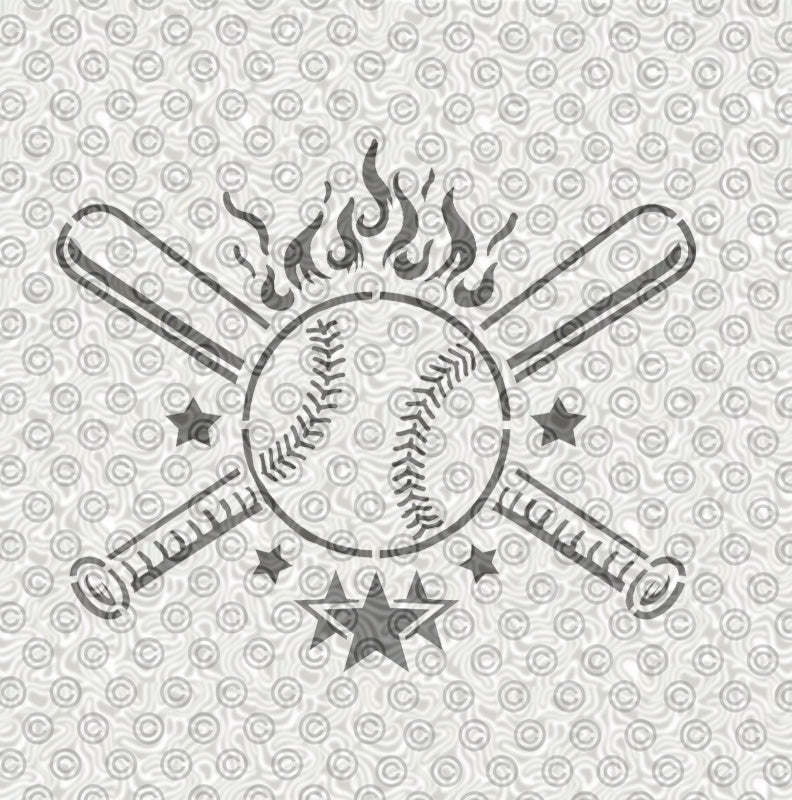 Baseball with Crossed Bats Stencil