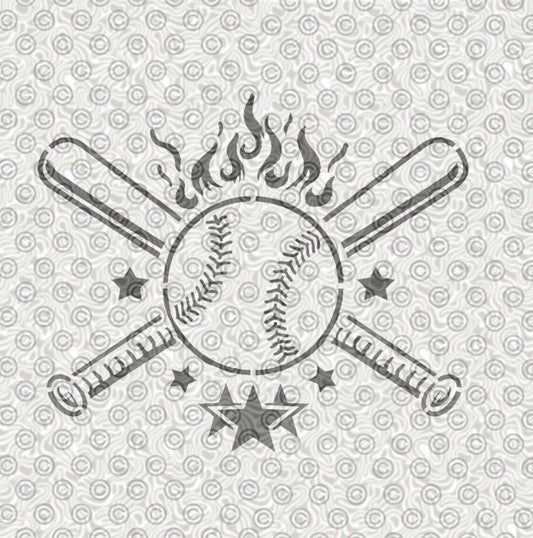 Baseball with Crossed Bats Stencil