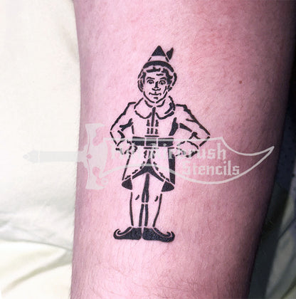 An airbrush tattoo of Buddy the Elf on a person's arm 