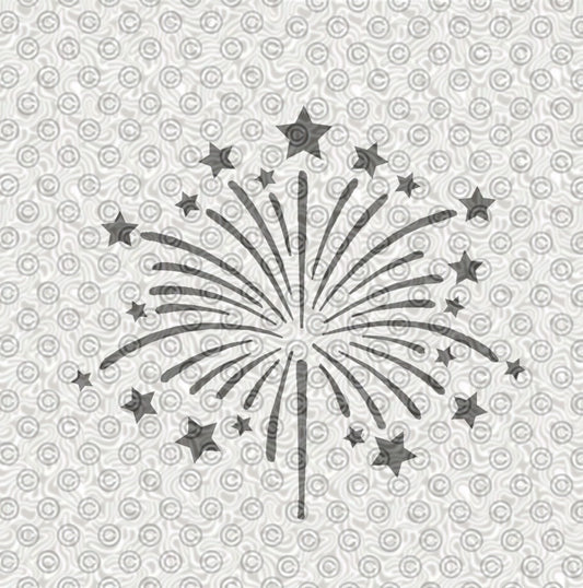 Decorative firework stencil suitable for face, body or airbrush use.