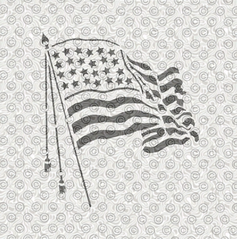 American Flag on Pole Stencil