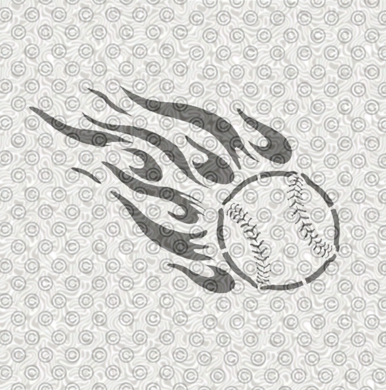 A graphic design featuring a baseball with flame-like streaks behind it for face paint or airbrush tattoos.