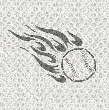 A graphic design featuring a baseball with flame-like streaks behind it for face paint or airbrush tattoos.