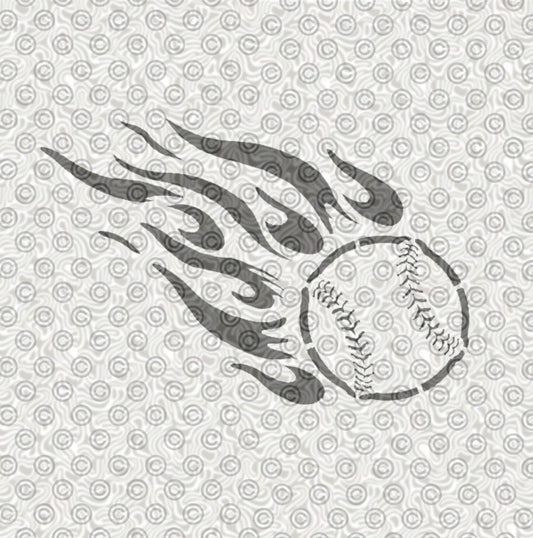A graphic design featuring a baseball with flame-like streaks behind it for face paint or airbrush tattoos.