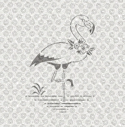 A stylized flamingo design with floral details.