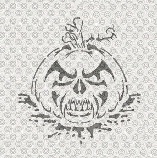 Airbrush tattoo stencil design of a Jack-o-lantern Skull design with tribal patterns 