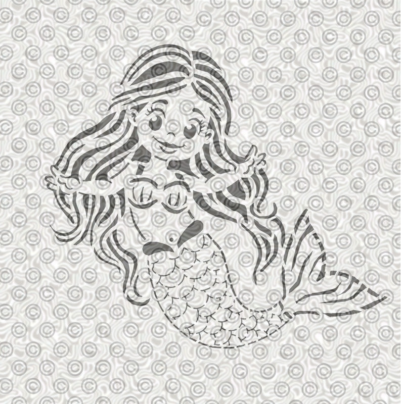 A cute little mermaid stencil design for children's face painting or airbrush tattoos.
