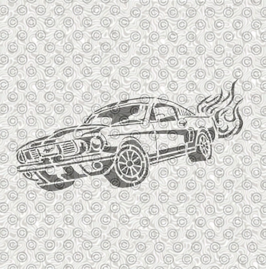 A  stencil design of a classic sports car with flame effects.