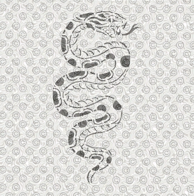 Stylized Aztec snake stencil design for snake tattoos or airbrush designs.
