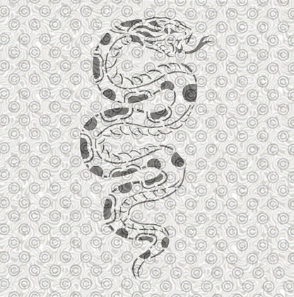 Stylized Aztec snake stencil design for snake tattoos or airbrush designs.
