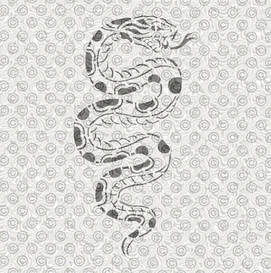 Stylized Aztec snake stencil design for snake tattoos or airbrush designs.