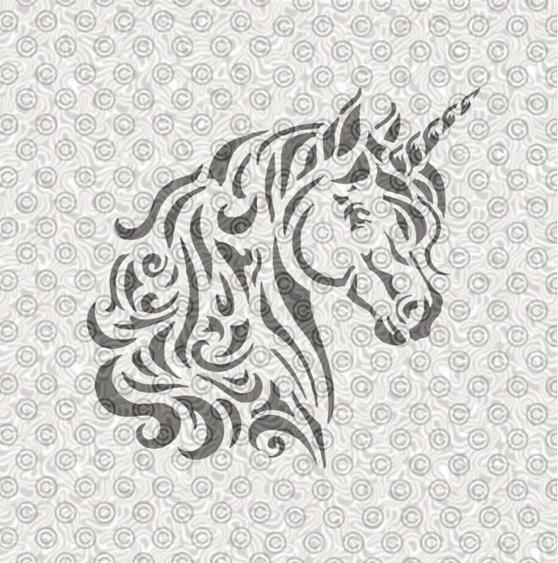 Fanciful unicorn stencil for face painting or airbrush tattoos.