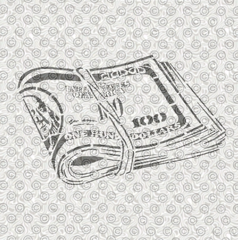 Stencil of folded $100 bills for airbrush or face painting.