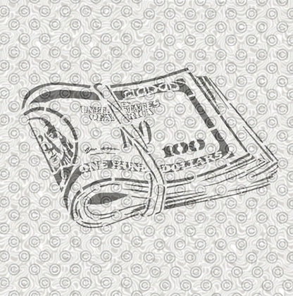 Stencil of folded $100 bills for airbrush or face painting.
