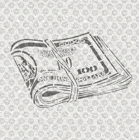 Stencil of folded $100 bills for airbrush or face painting.