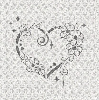 Stencil design of decorative heart with floral elements for airbrush tattoos.