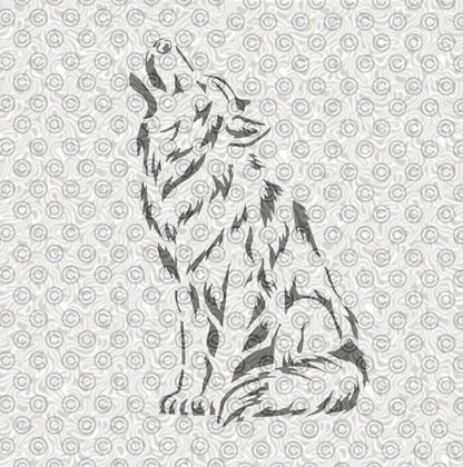 Howling wolf stencil design for airbrush tattoos