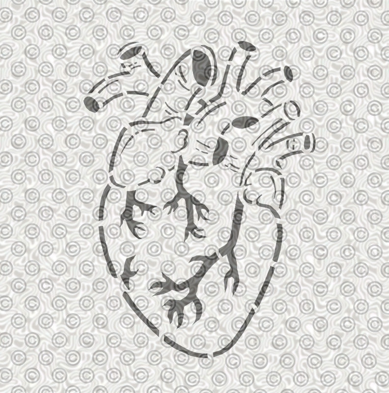 Stencil design of a human heart for airbrush tattooing.
