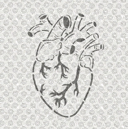 Stencil design of a human heart for airbrush tattooing.