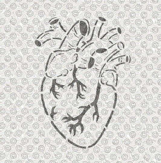 Stencil design of a human heart for airbrush tattooing.