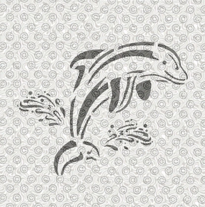 Stencil of a leaping dolphin for airbrush tattoos or face painting.