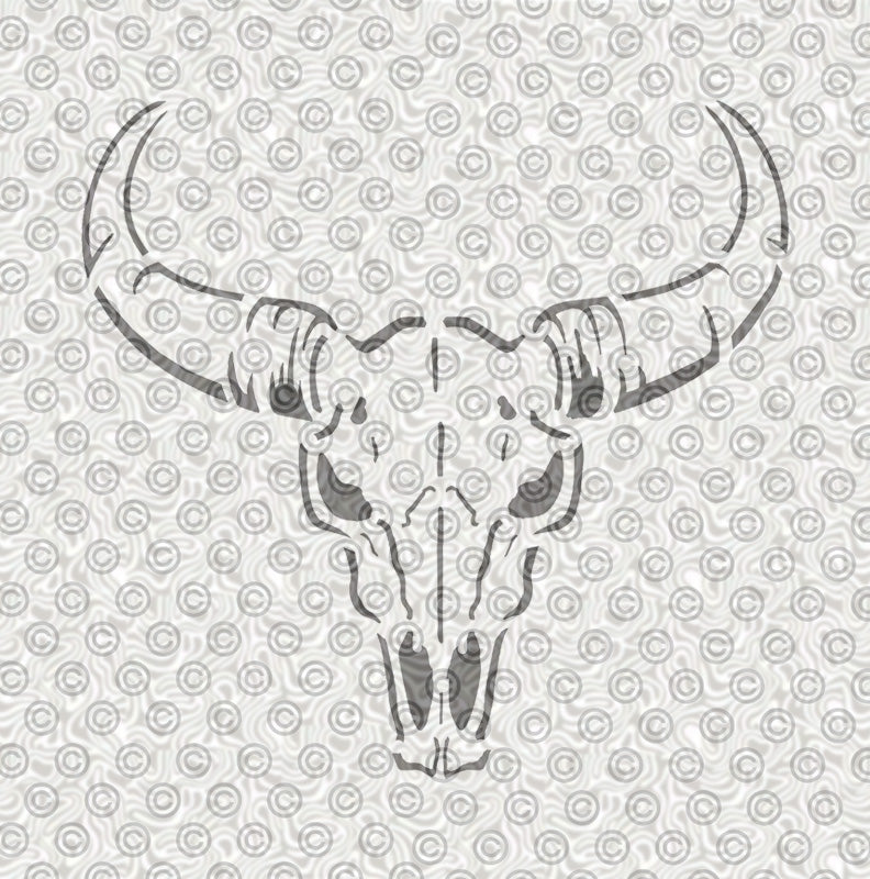 A stencil design of a longhorn steer skull for western themed airbrush tattoos.