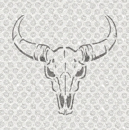 A stencil design of a longhorn steer skull for western themed airbrush tattoos.