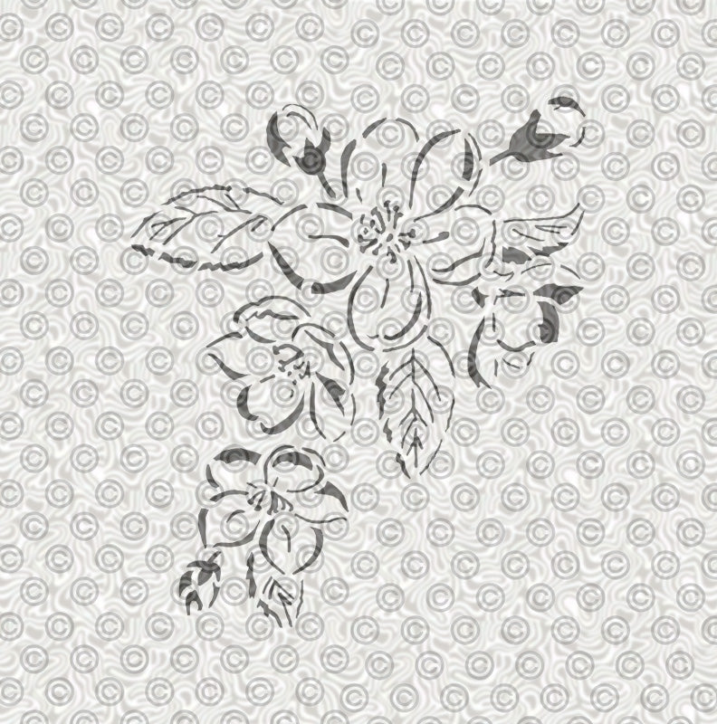 Decorative floral design of apple blossoms for airbrush tattoos.  