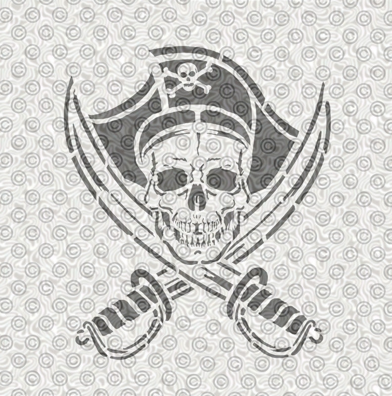 Pirate skull and crossed swords design designed by Hilt Airbrush Stencils.