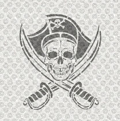 Pirate skull and crossed swords design designed by Hilt Airbrush Stencils.
