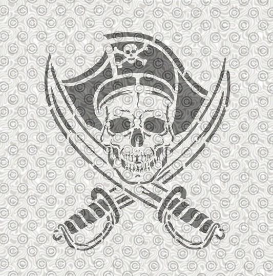 Pirate skull and crossed swords design designed by Hilt Airbrush Stencils.