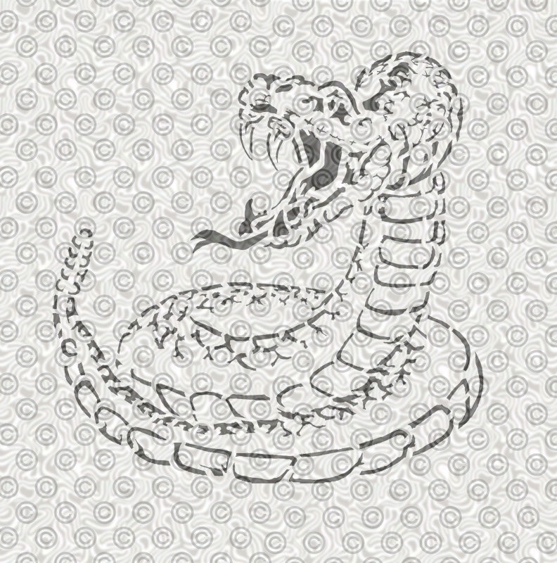 Stencil of raised hissing rattlesnake for use with airbrush tattoos.