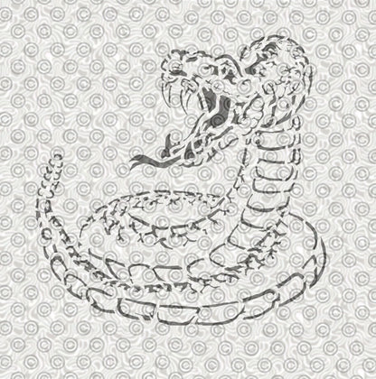 Stencil of raised hissing rattlesnake for use with airbrush tattoos.