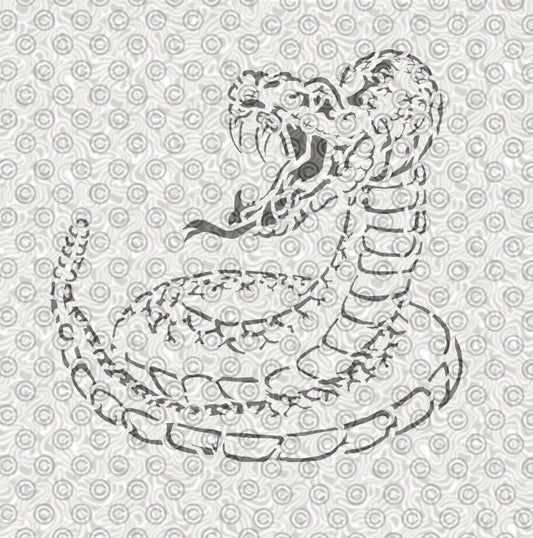 Stencil of raised hissing rattlesnake for use with airbrush tattoos.