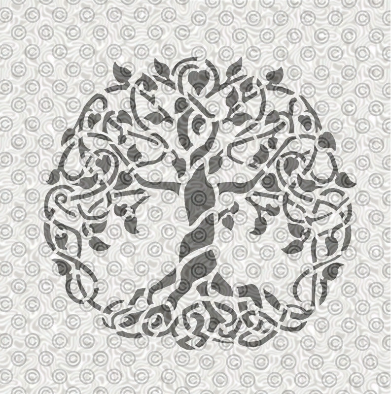 Decorative stencil of a tree of life with interwoven branches foe airbrush tattoos or face painting..