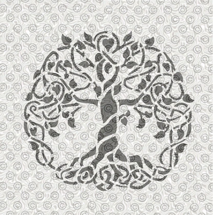 Decorative stencil of a tree of life with interwoven branches foe airbrush tattoos or face painting..