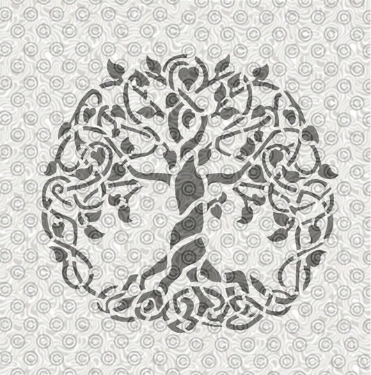 Decorative stencil of a tree of life with interwoven branches foe airbrush tattoos or face painting..