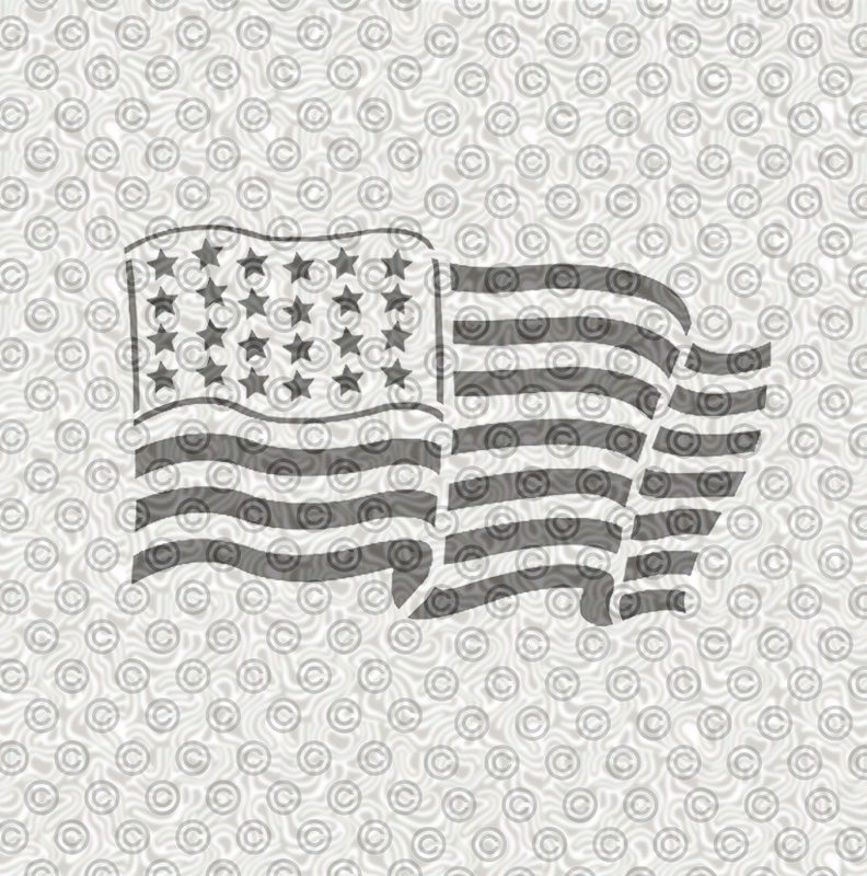 Stencil of an American flag design waving in the breeze for airbrush tattoo designs.