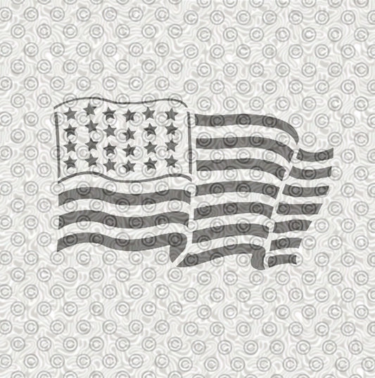 Stencil of an American flag design waving in the breeze for airbrush tattoo designs.